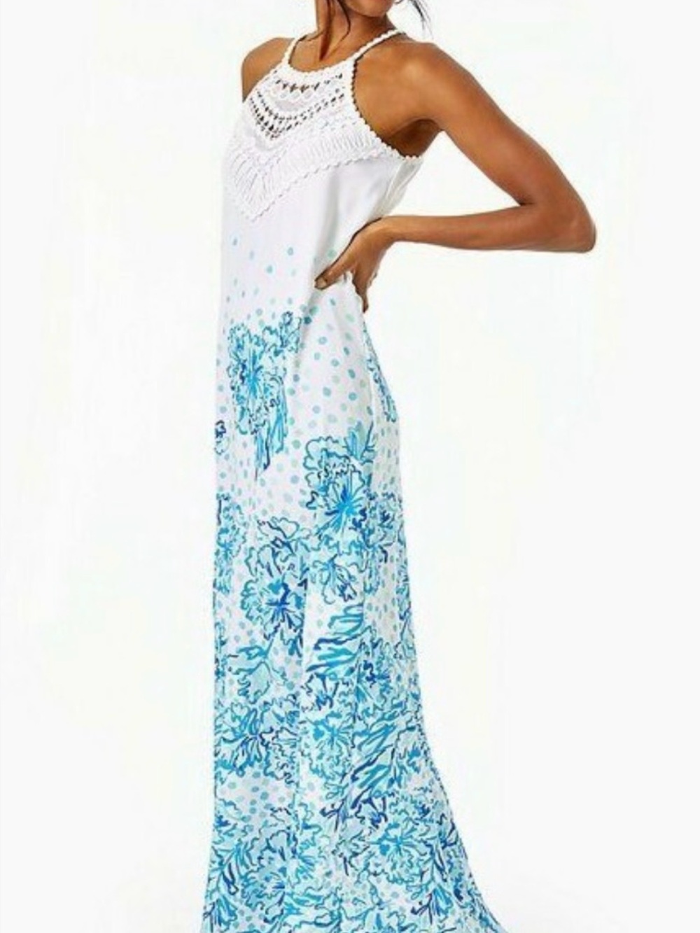 Lilly Pulitzer Pearl Soft Silk Halter Maxi Dress